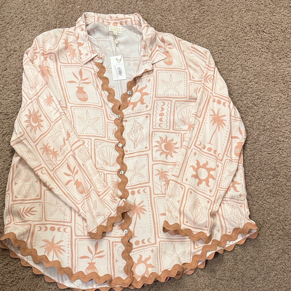 Surf Gypsy Peach and Cream Sunset Stamp Button-Down